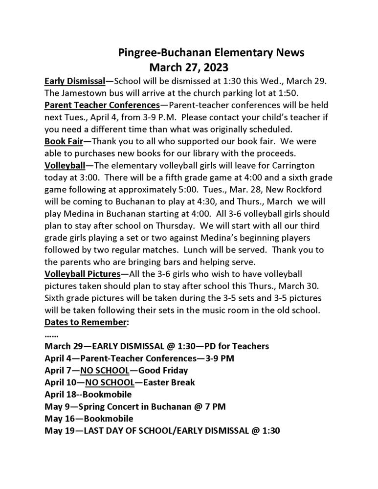Elementary News March 27, 2023