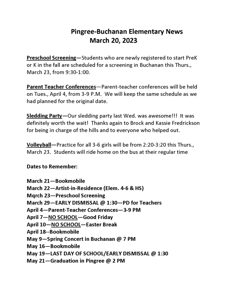 Elementary News March 20, 2023