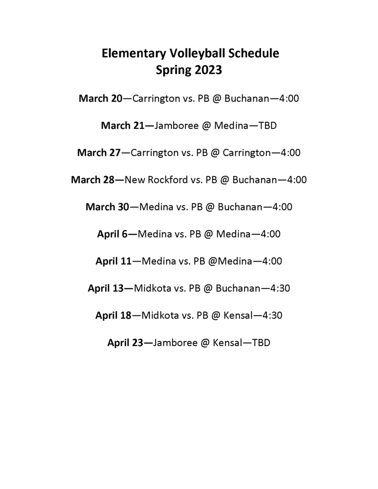 Elementary Volleyball Schedule 2023