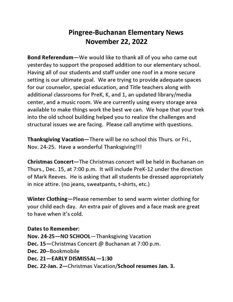 Elementary News November 22, 2022