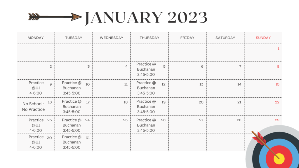 Archery Practice Schedule - January